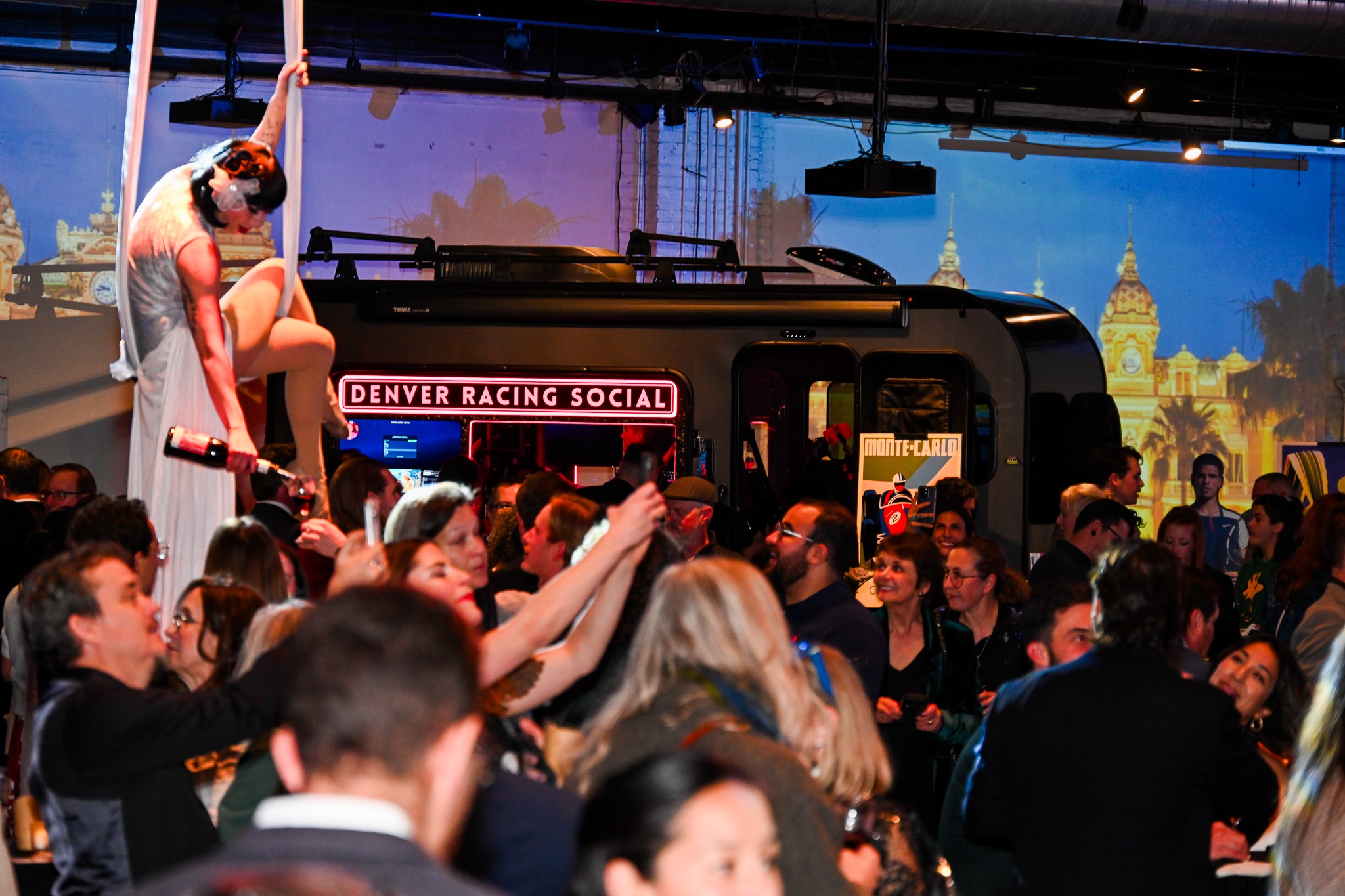 Aerial entertainment above the event crowd